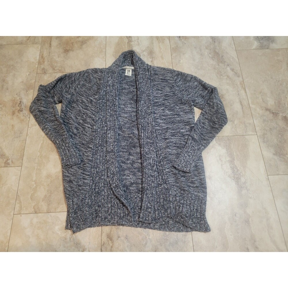 Roxy Gray & Black Knit Open Front Cardigan Beachy Surfer Boho Sz Large